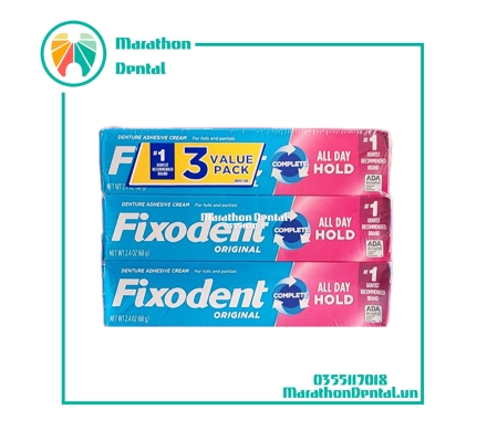 Keo dán hàm răng giả  Fixodent All Day Hold Denture Adhesive Cream Original 68g