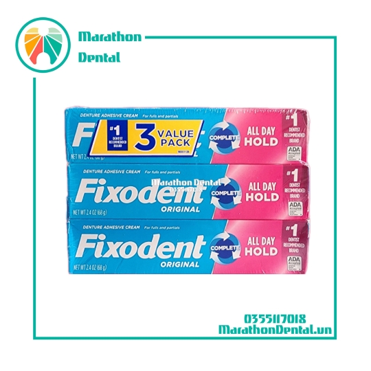 Keo dán hàm răng giả  Fixodent All Day Hold Denture Adhesive Cream Original 68g
